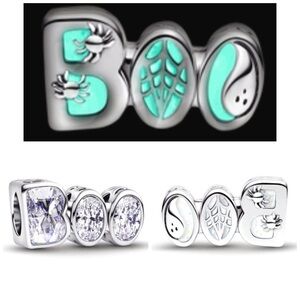 Sterling Silver Pandora Style Halloween Boo Glow in Dark charms (Set of 2)